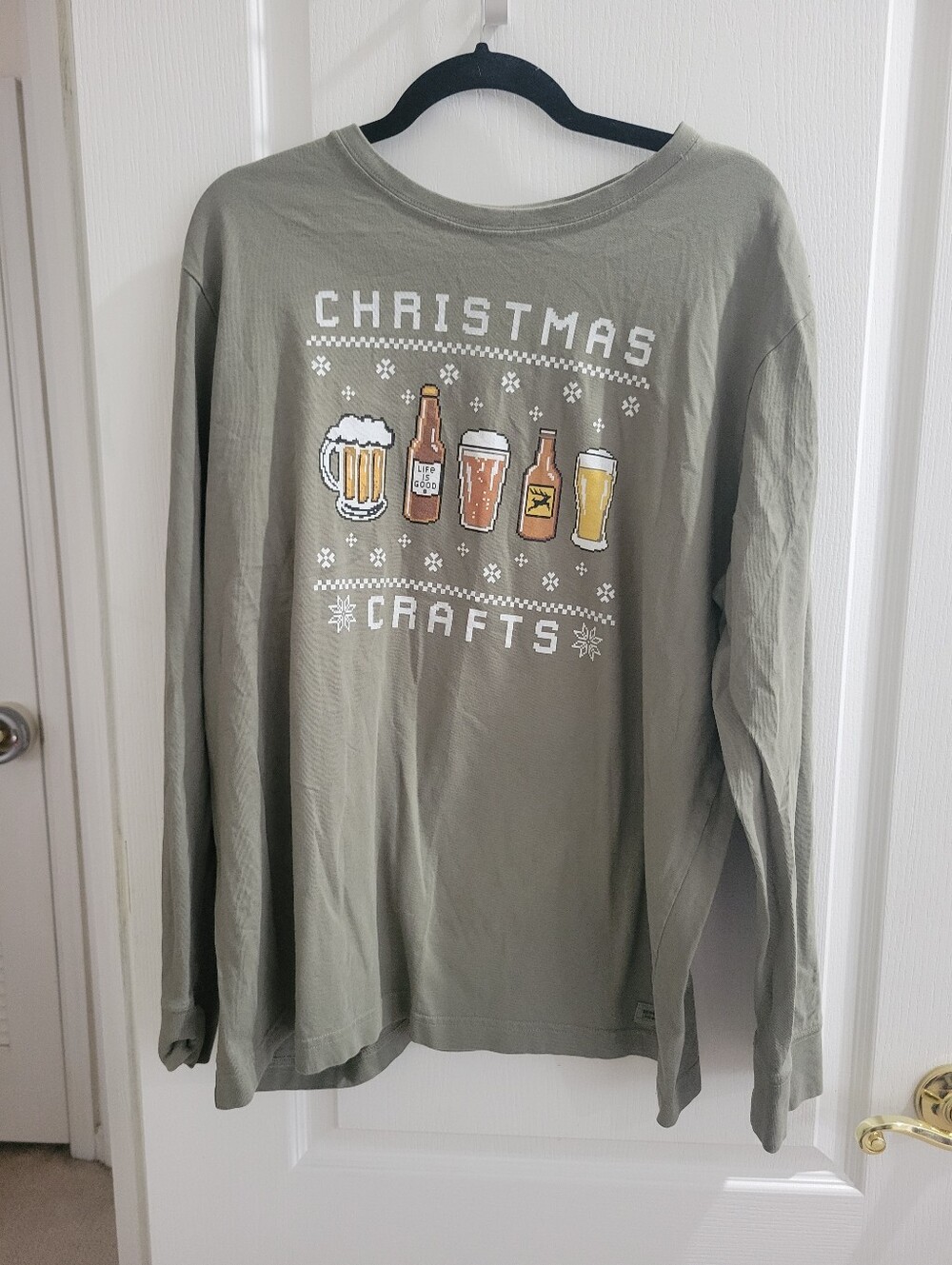 Life is Good Men XL Long Sleeve T Shirt Christmas Crafts Beer Ugly Sweater Green